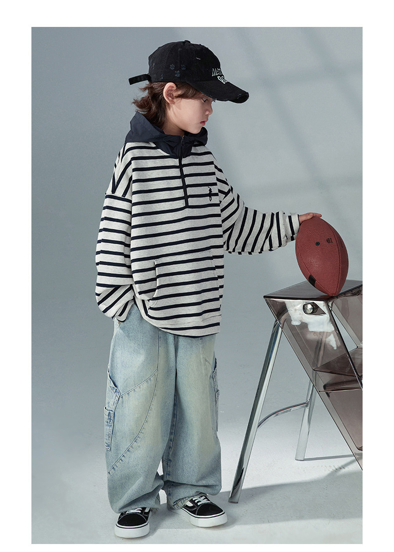 小瑜哥春季中大童儿童连帽春秋款条纹连帽卫衣详情16