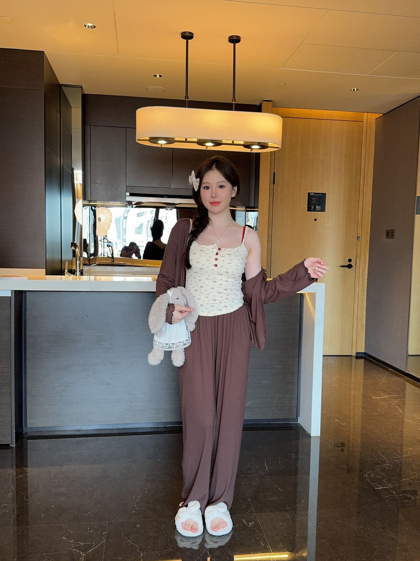人气莫代尔睡衣三件套装女士春秋夏高级感带胸垫家居服纯欲风睡衣详情3