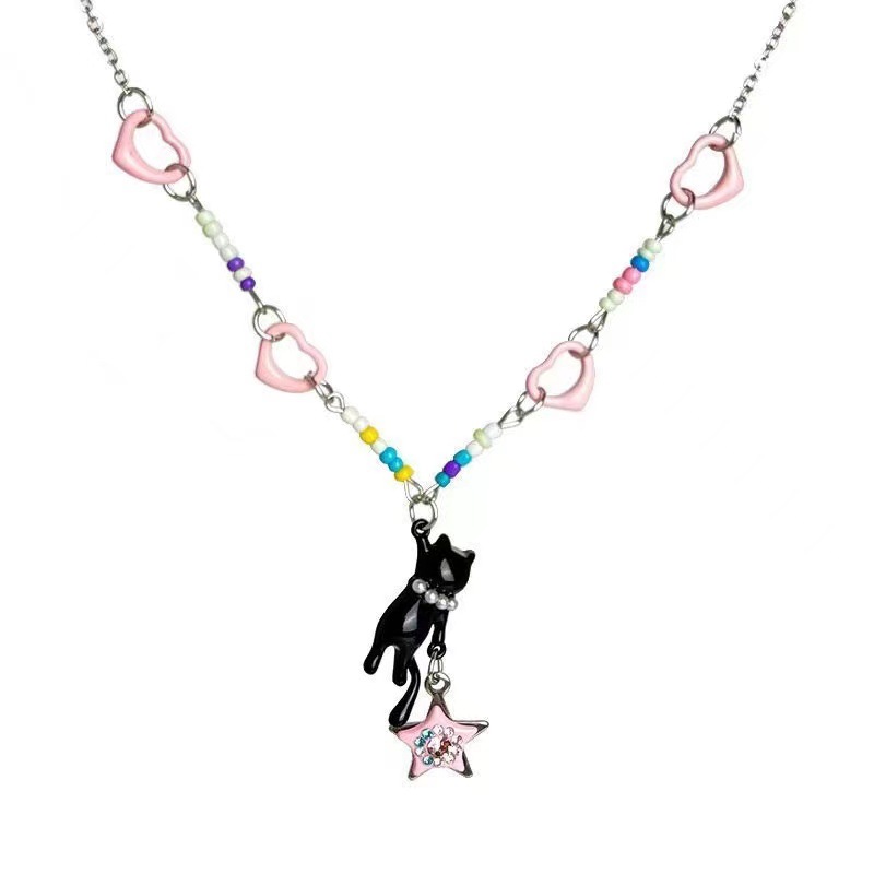 Black cat pink star necklace for girls, y2k hot girl, sweet design, sweet, cool and cute, a versatile accessory gift pic 9