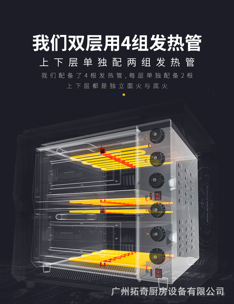 Tuoqi electric oven is a commercial double-layer large-capacity oven for baking pizza, egg tarts and pancakes. It is a two-layer, two-tray oven pic 8