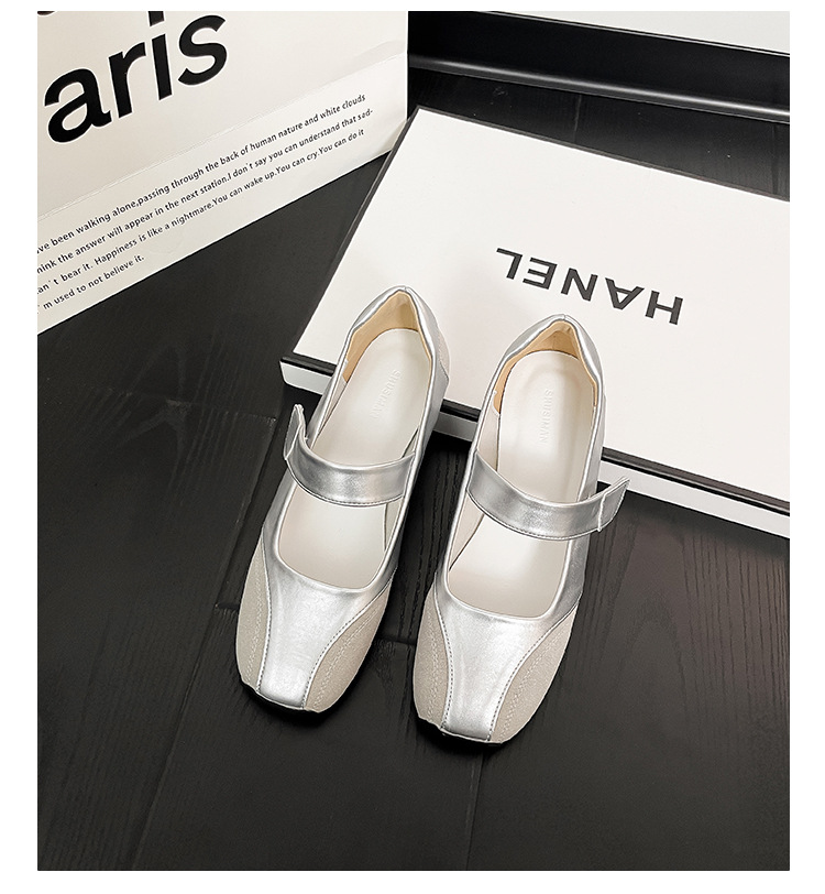 现货小银鞋浅口平跟芭蕾鞋中跟小方头单鞋慵懒风韩系复古德训鞋女详情27