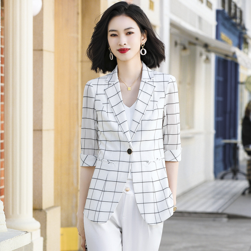 Early autumn Japanese-style checkered mid-length coat for women, slimming and fashionable checkered suit, three-pocket small suit for women pic 17