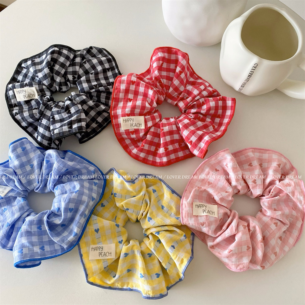 韩国ins新款彩色格纹爱心大肠发圈 甜美可爱头绳扎丸子头头饰发饰详情7