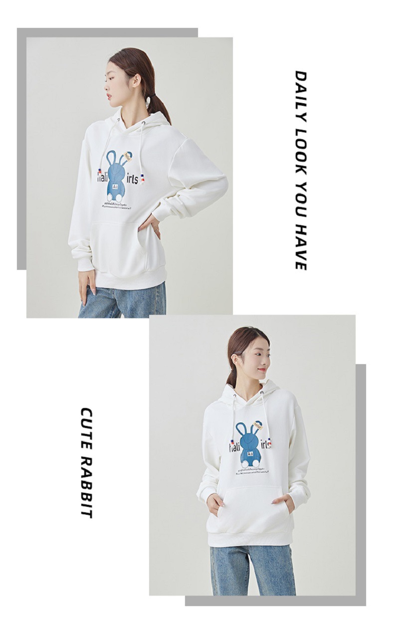 A trendy Korean-style hooded sweatshirt for women in the autumn of 2023, featuring a cartoon rabbit loose and versatile large-sized long-sleeved coat pic 15
