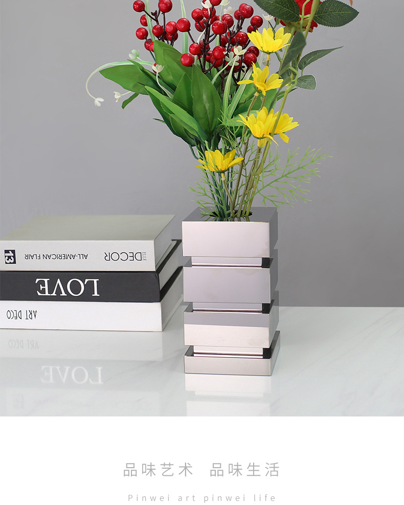 Nordic minimalist and light luxury electroplated silver-gray crystal vase decoration, model room, homestay home, living room table decoration pic 28