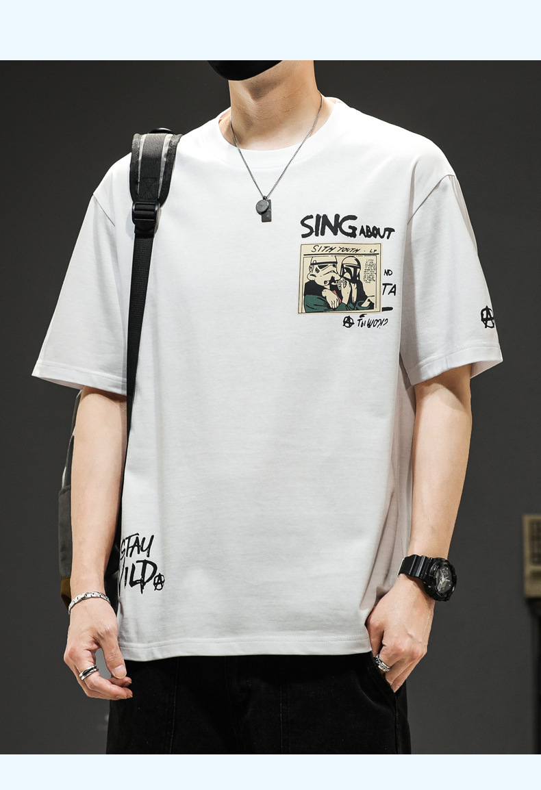 Summer short-sleeved T-shirt for men, a trendy brand, off-the-shoulder breathable casual thin half-sleeve T-shirt, round-neck five-quarter sleeve T-shirt for men pic 21