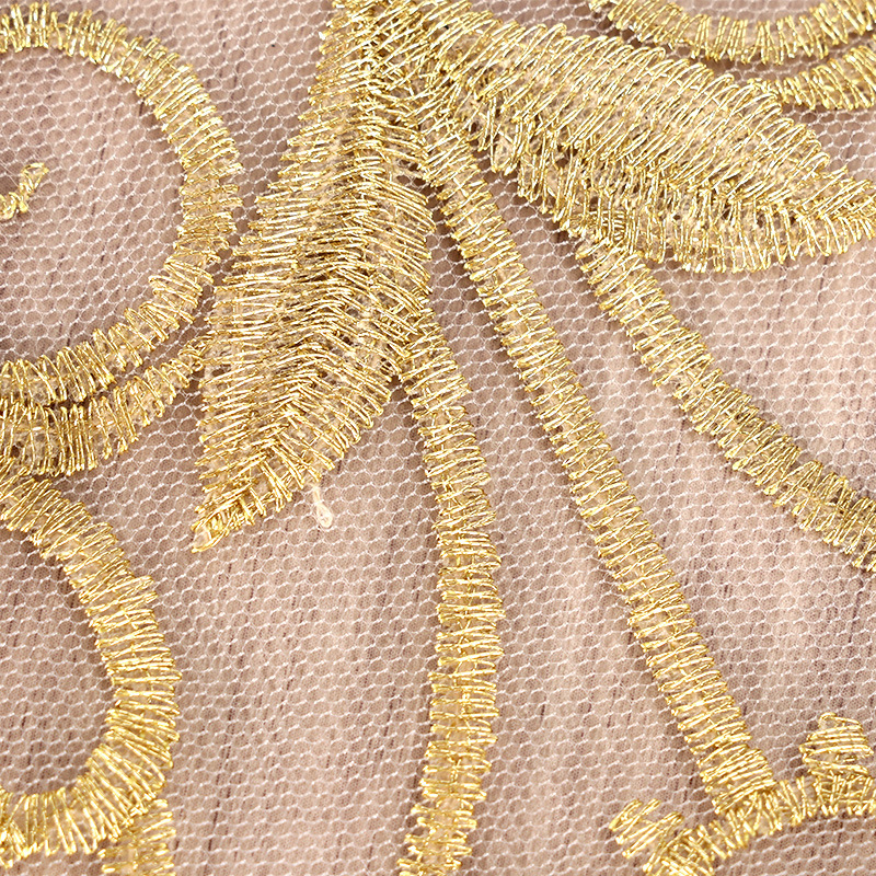 Golden flat embroidered lace embroidered trim for wedding dresses, evening gowns, home textiles and clothing DIY handmade accessories golden lace pic 3