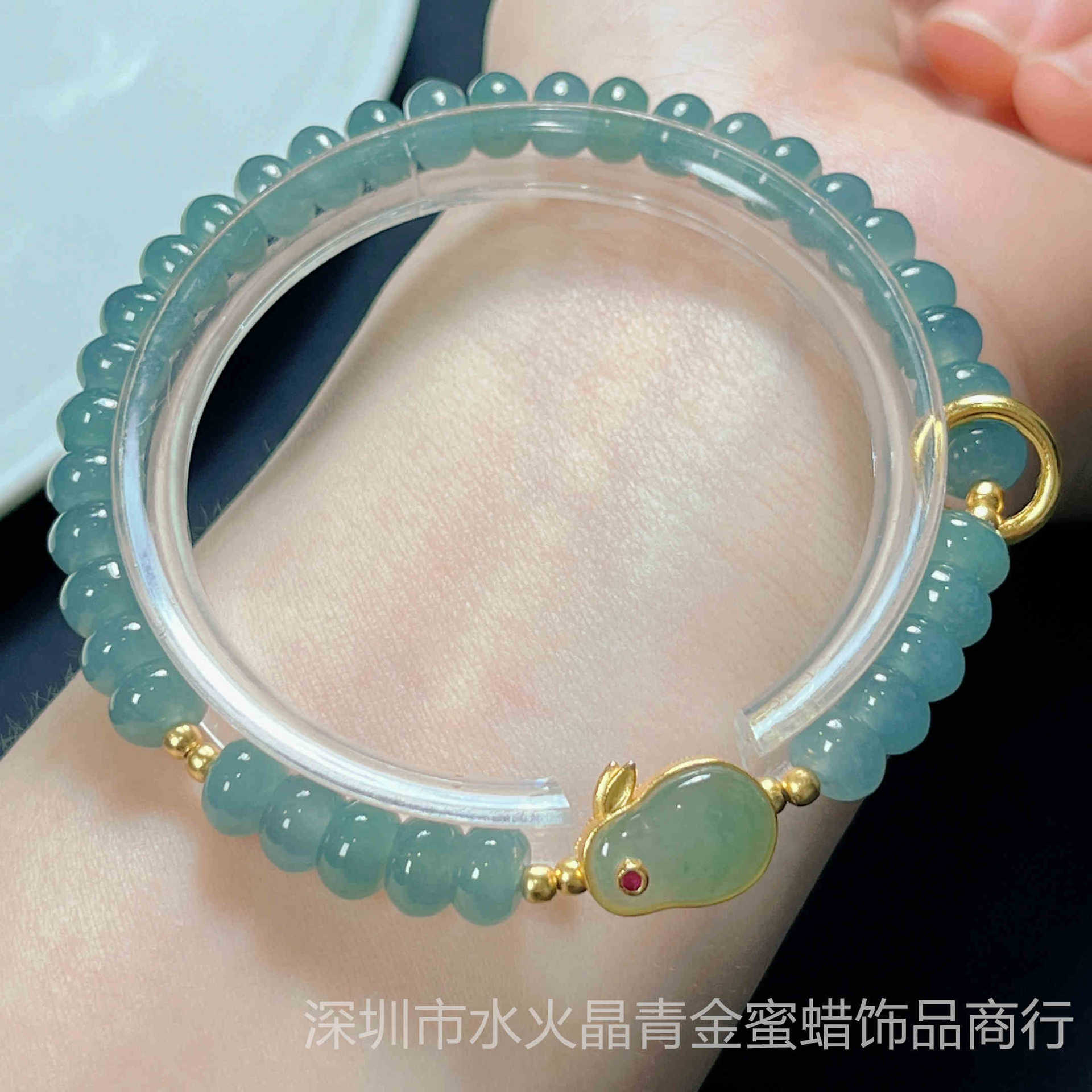 Amazon AliExpress New Chinese-style natural blue water drum bead A-grade jade bracelet for women, light luxury 925 silver inlaid rabbit jewelry pic 22