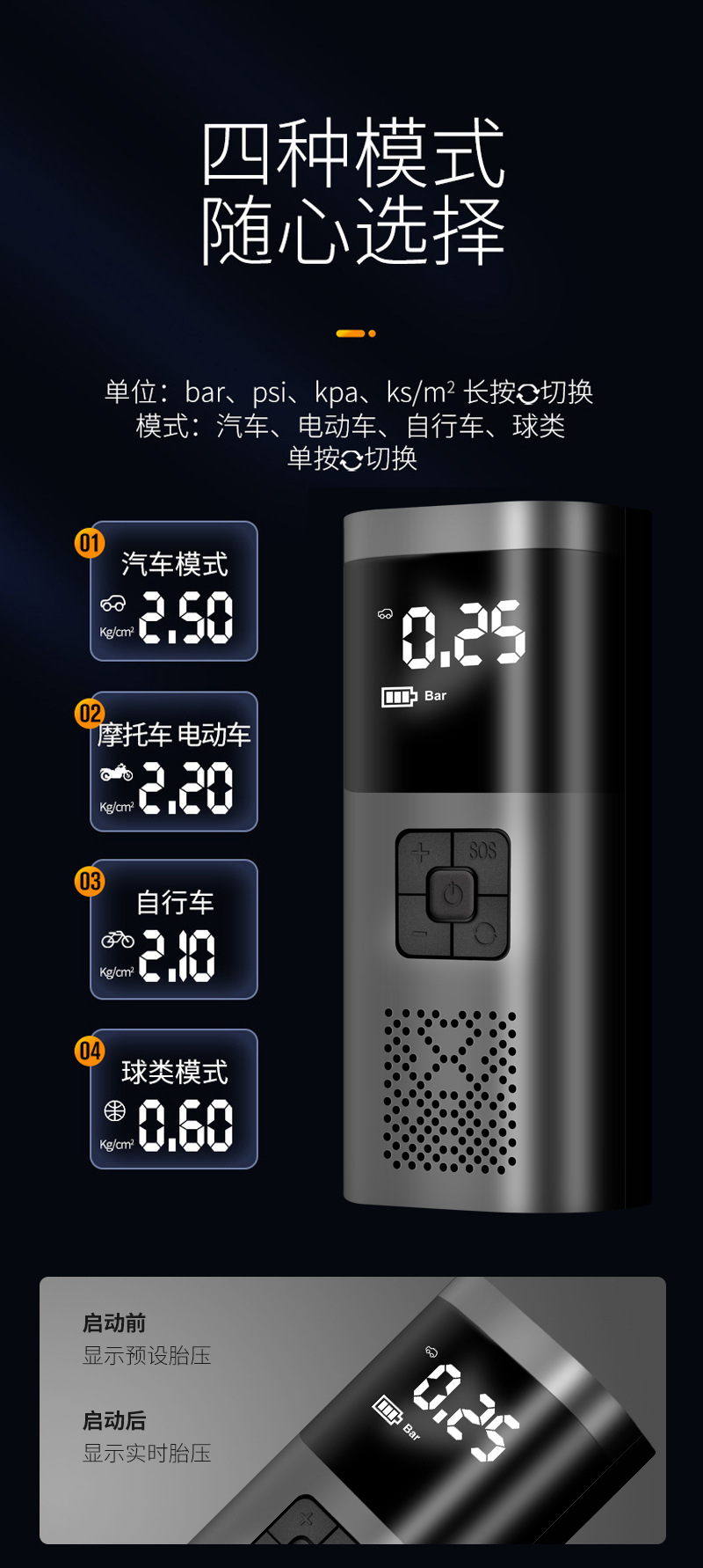 Newmann cross-border new wireless intelligent car air pump, portable car tire air pump, electric air pump, vacuum cleaner, car air pump pic 6