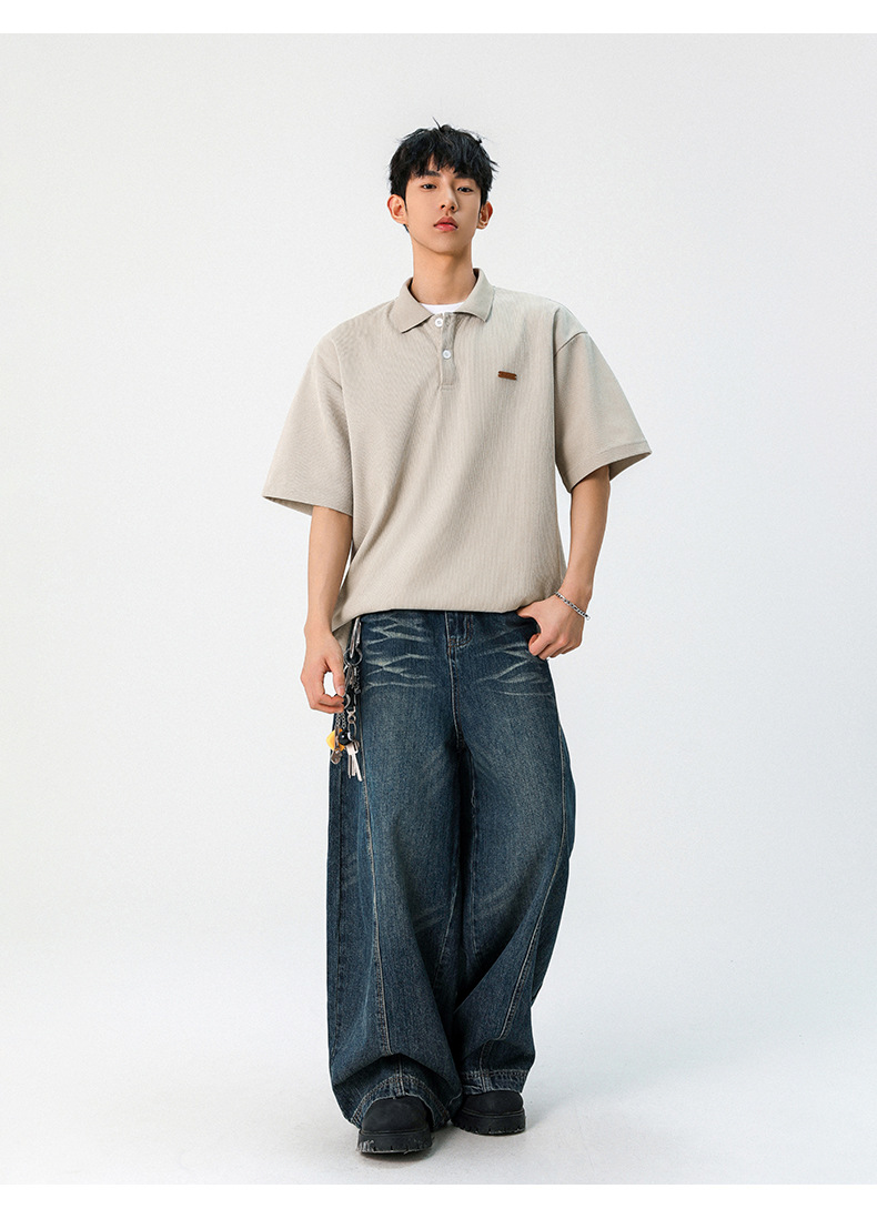 老钱风质感短袖polo衫男夏季款翻领T恤日系简约潮牌宽松体恤上衣详情14