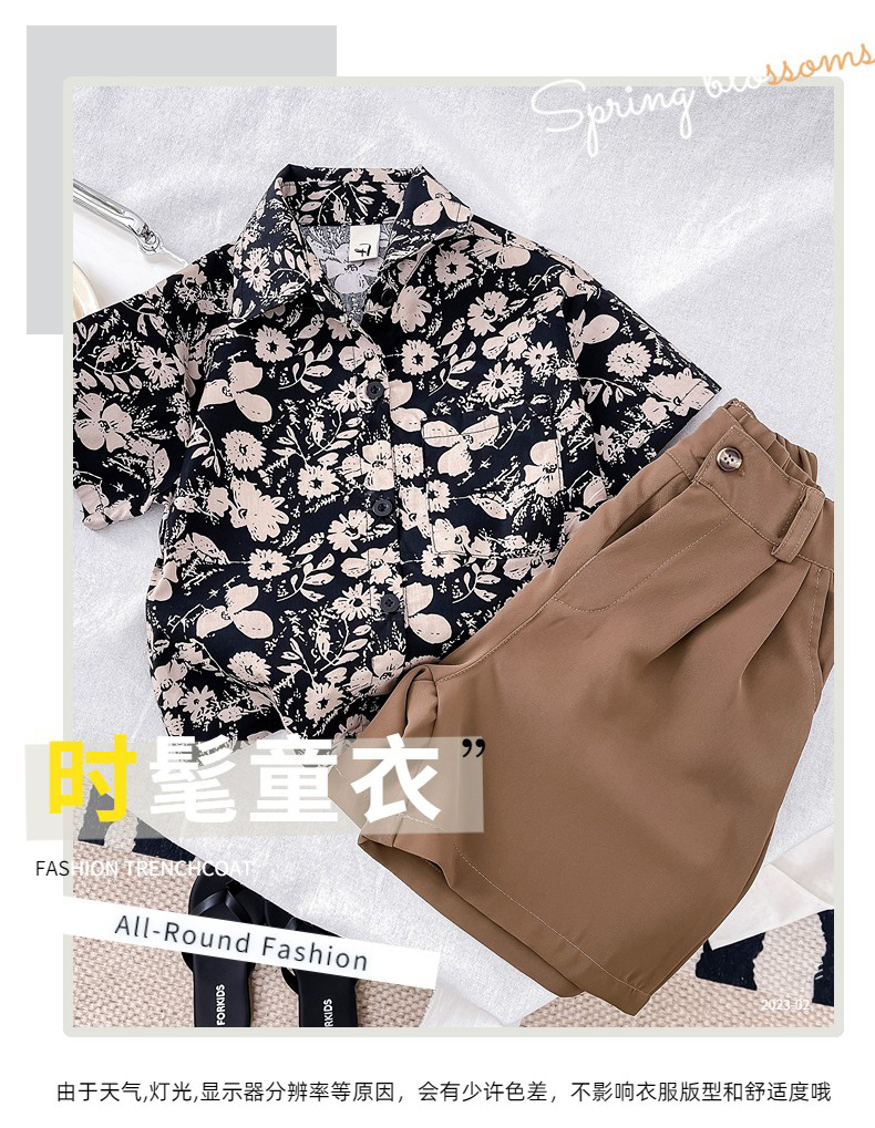 儿童夏装套装男童夏季新款童装女宝复古港风碎花短袖衬衫两件套潮详情15