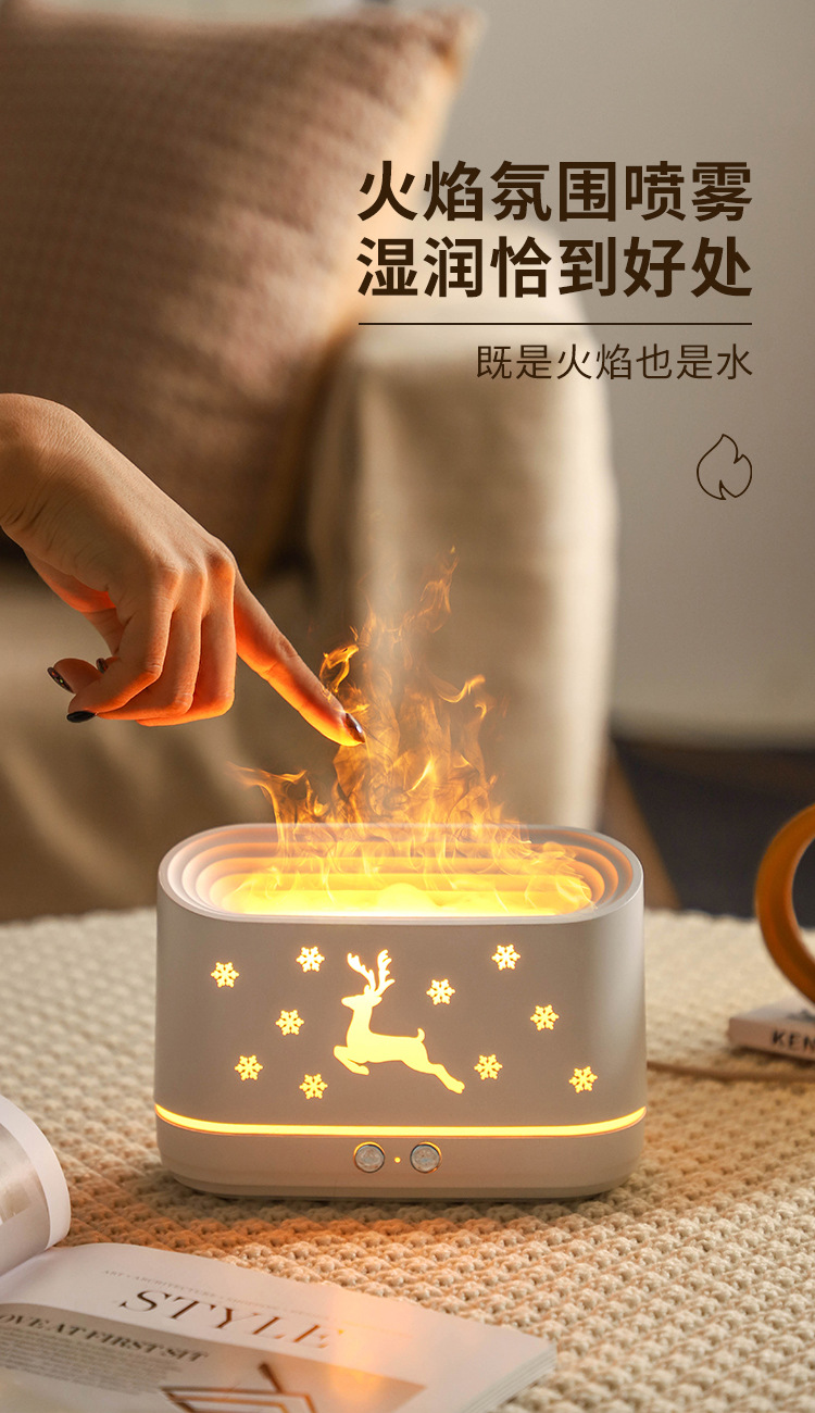 New USB Creative 3D Simulation flame household silent humidifier Lucky Deer Ambient Light Fog Volume Aroma Diffuser pic 4