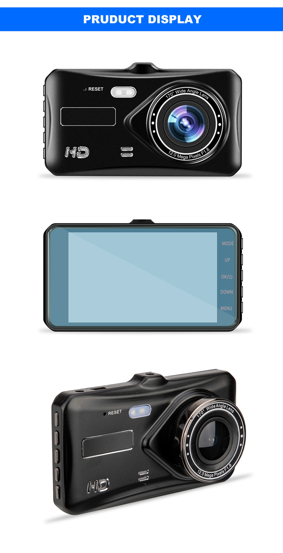 4-inch touch screen dashcam, 1080p high-definition dual-lens, dual-recording front and rear of the car, reversing camera, cross-border pic 4