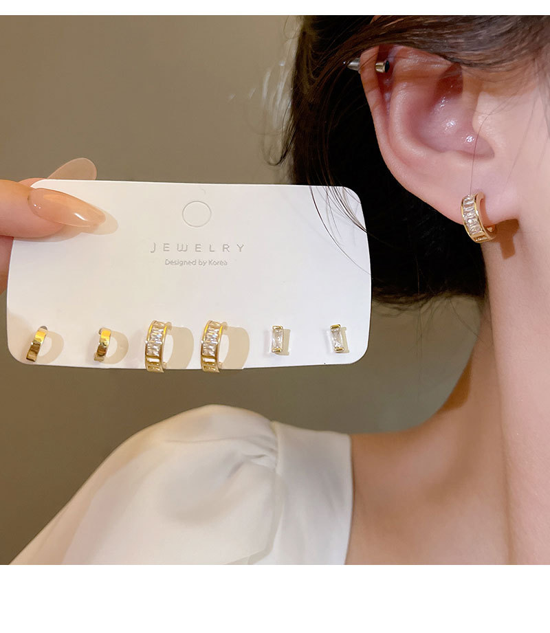 925银针三对装几何形超闪锆石耳钉套装轻奢气质一周养耳耳饰批发详情11