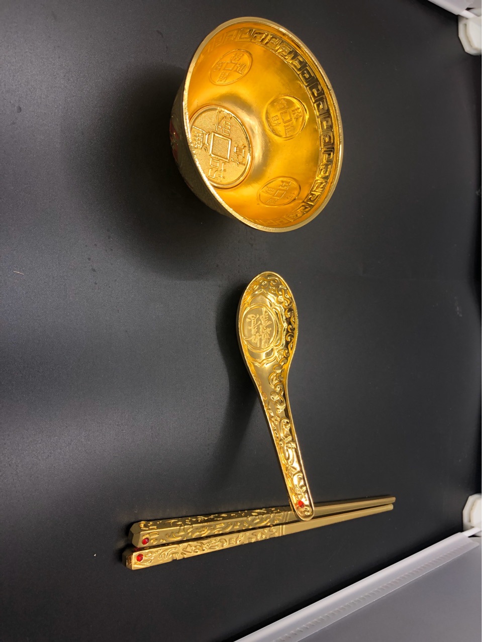 Feng shui Golden Bowl set, golden rice bowl chopsticks, wedding, housewarming, TOEFL, baby one month old gift, household alloy gift ornaments pic 6