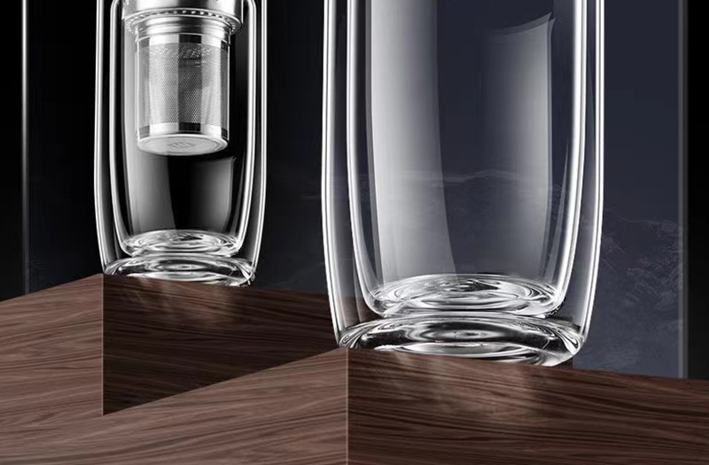 Thickened double-layer glass cups, large-capacity tea-water separation cups, business tea brewing cups, car-mounted goose egg cups, gift printed words pic 21
