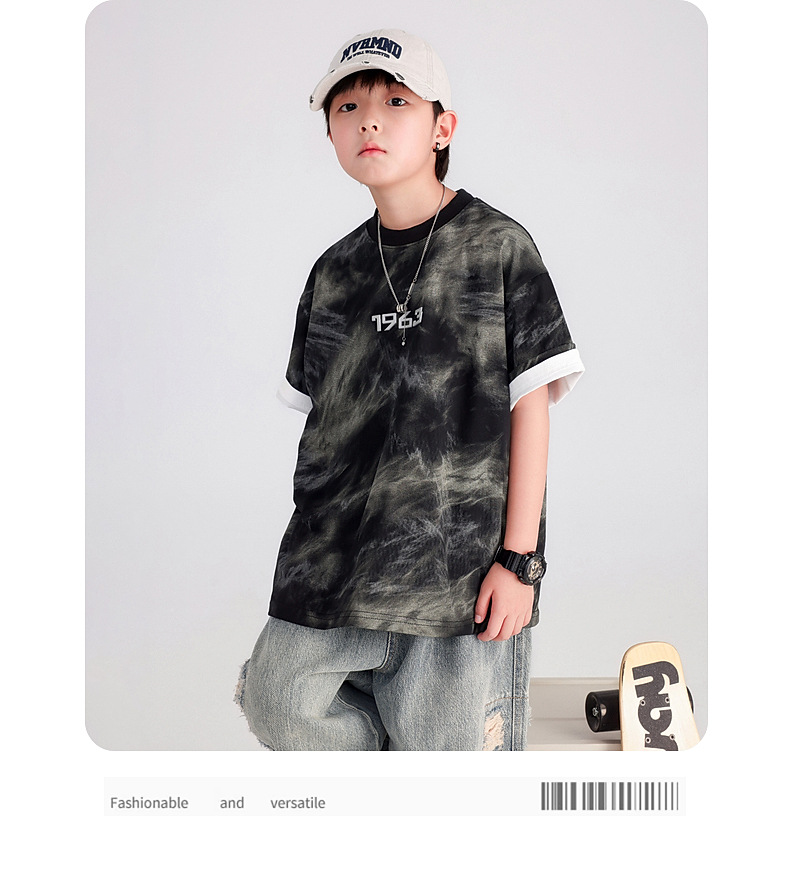 男童夏季痞帅扎染重工短袖T恤2025新款儿童男孩夏装半袖冰感上衣详情8