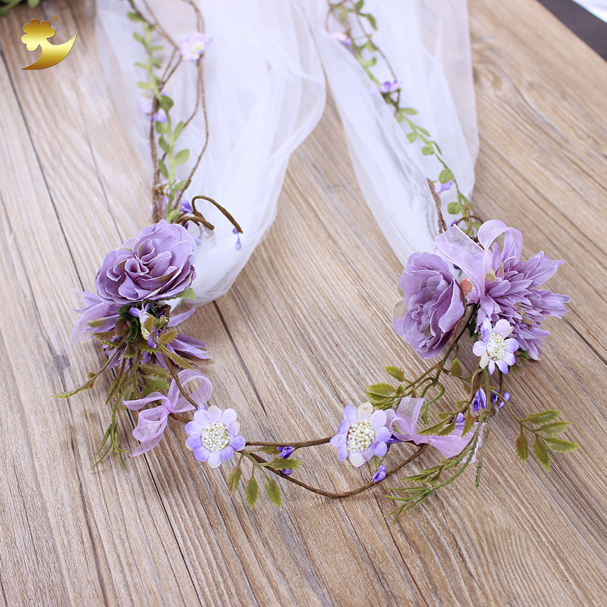 European and American purple fringed veil for brides, hand-woven dark purple rose wedding dress and dress garland veil pic 6