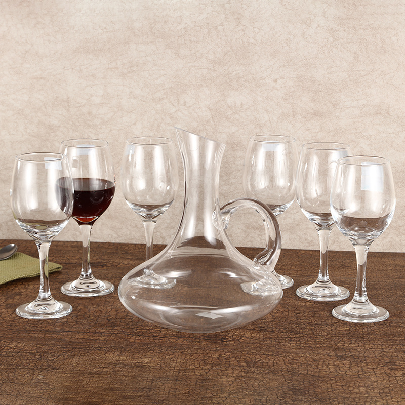 Factory direct sales of transparent crystal glass decanters with creative handles and slanted wine decanters in stock for wholesale pic 9