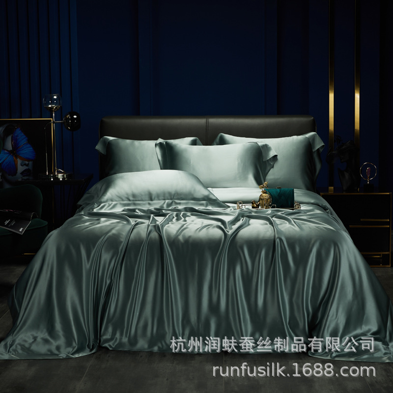 Heavyweight 25mm 100% mulberry silk bedding, wedding silk four-piece set, silk quilt cover and bed sheet pic 49