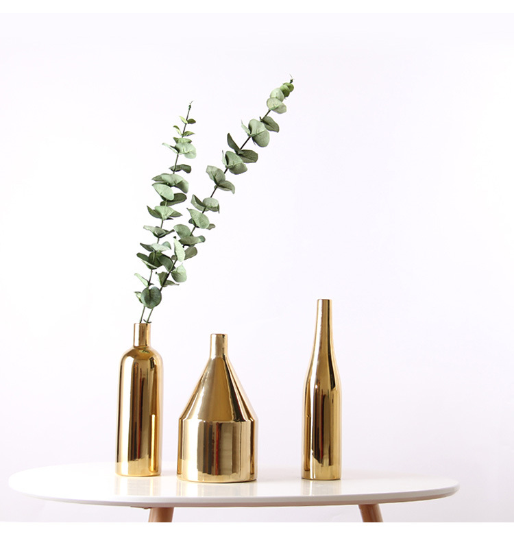 中国义乌小商品城北欧风陶瓷金色花瓶电镀工艺品装饰摆件三件套软装家居装饰详情9