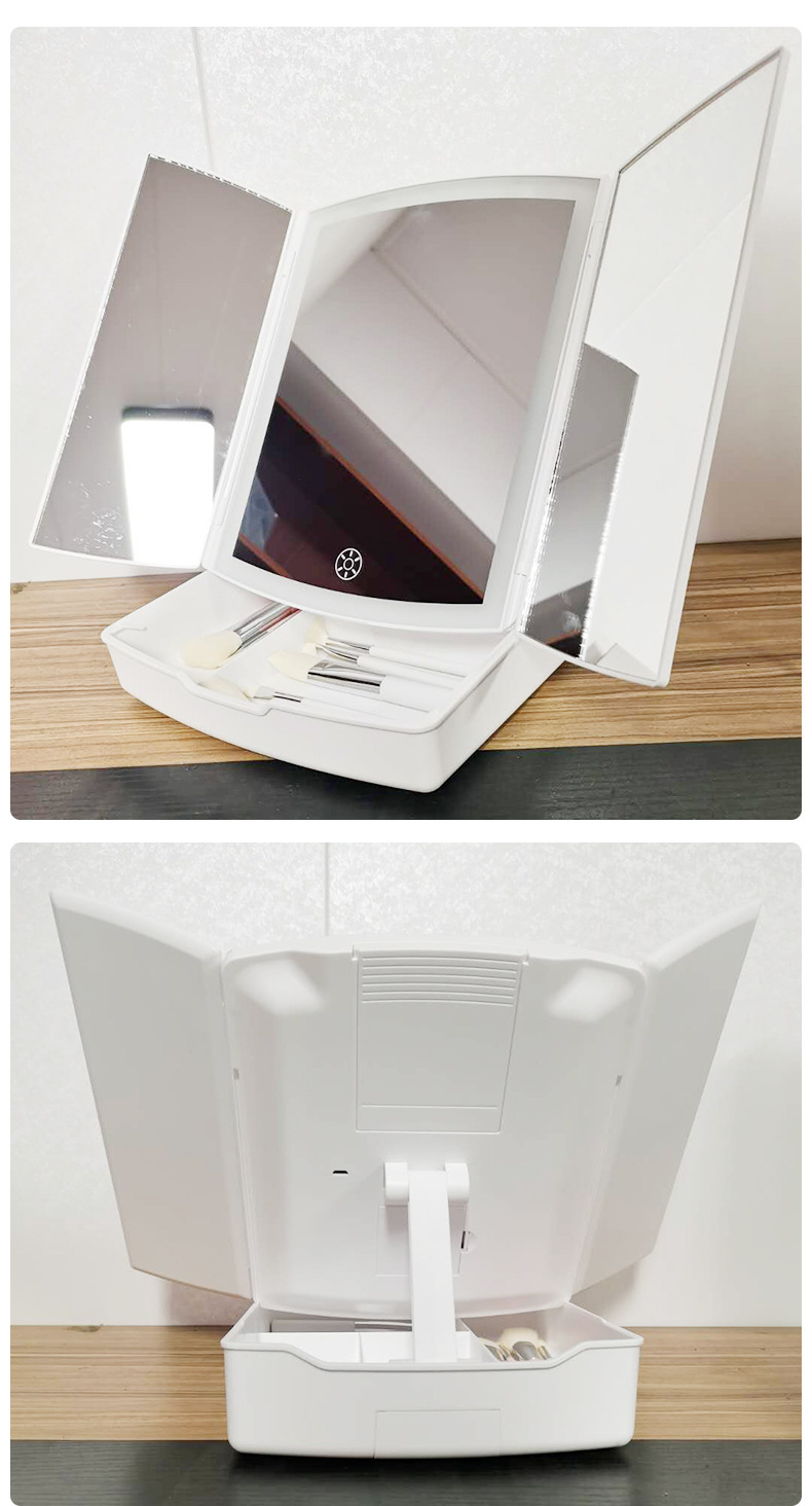 A new multi-functional multi-functional dormitory touch beauty mirror with cross-border three-door storage and folding led light pic 7