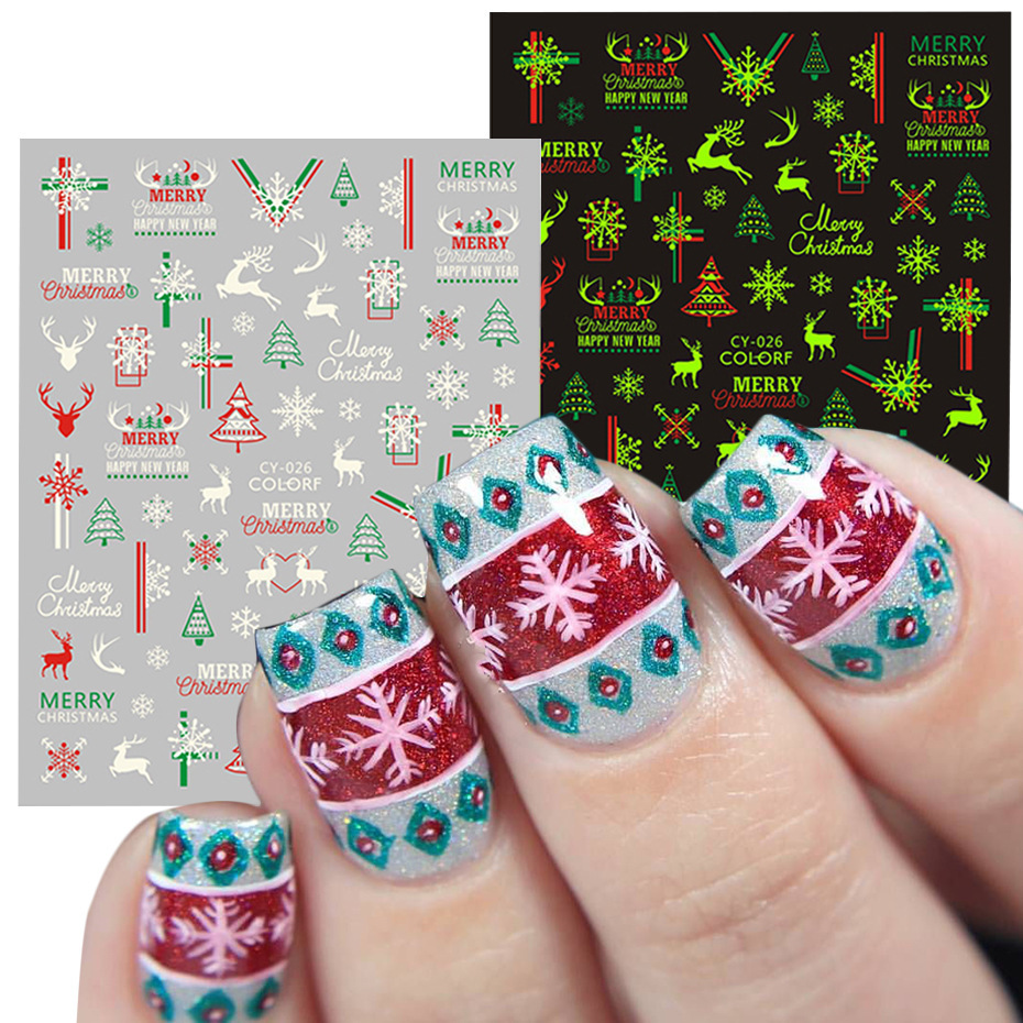 Cross-border new nail stickers, ins luminous Santa Claus Reindeer Snowflake Christmas Tree Christmas back adhesive nail stickers pic 5