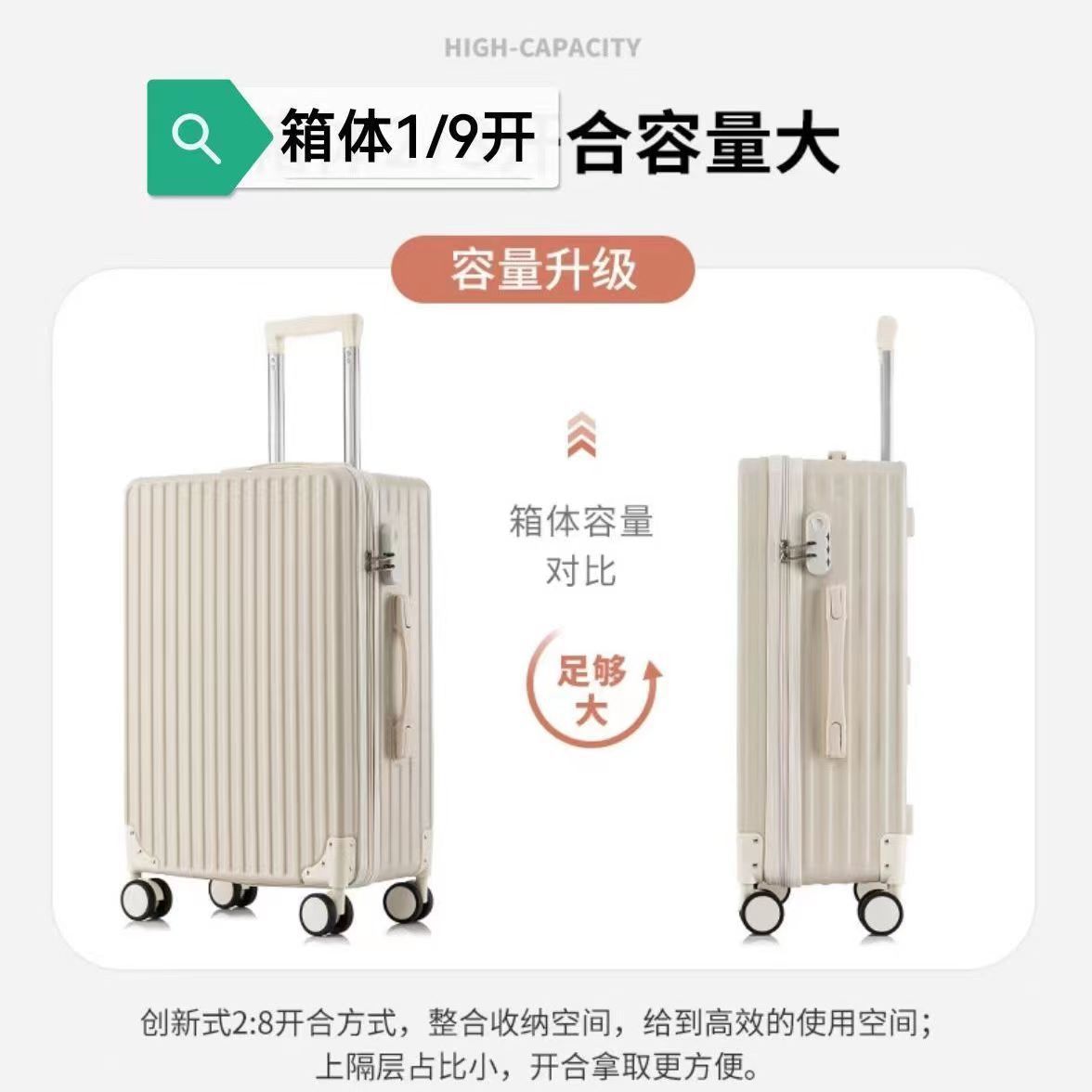 创新19开大容量行李箱开盖设计拉杆箱优选高品质密码箱静音万向轮详情5