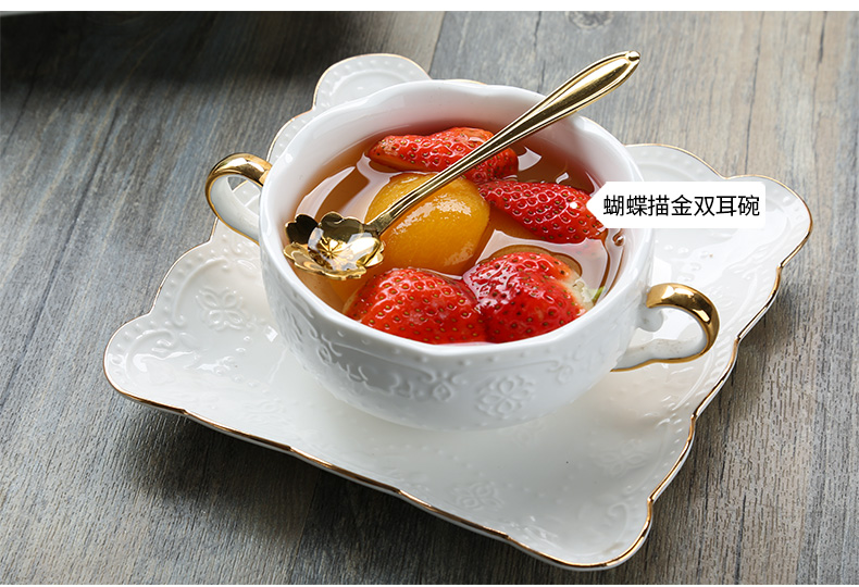 欧式浮雕蝴蝶宫廷手绘描金边陶瓷骨瓷圆盘子正方蛋糕碟西餐牛排盘详情13