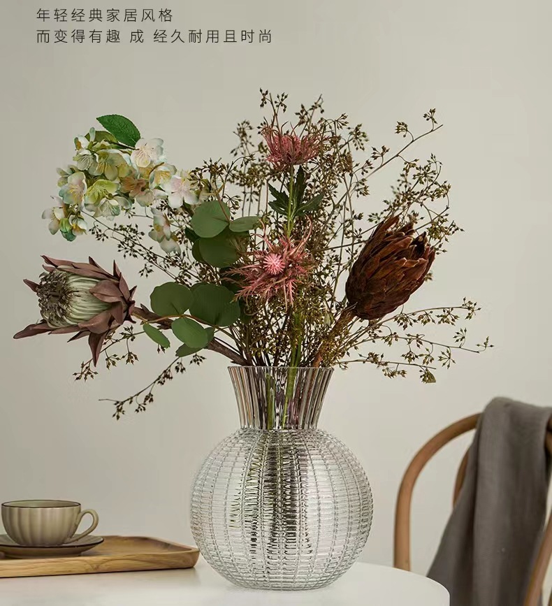Popular light luxury lantern vases, large-belted glass flower vases, living room flower arrangements, transparent water-grown fresh flowers, dried flower decorative items pic 1