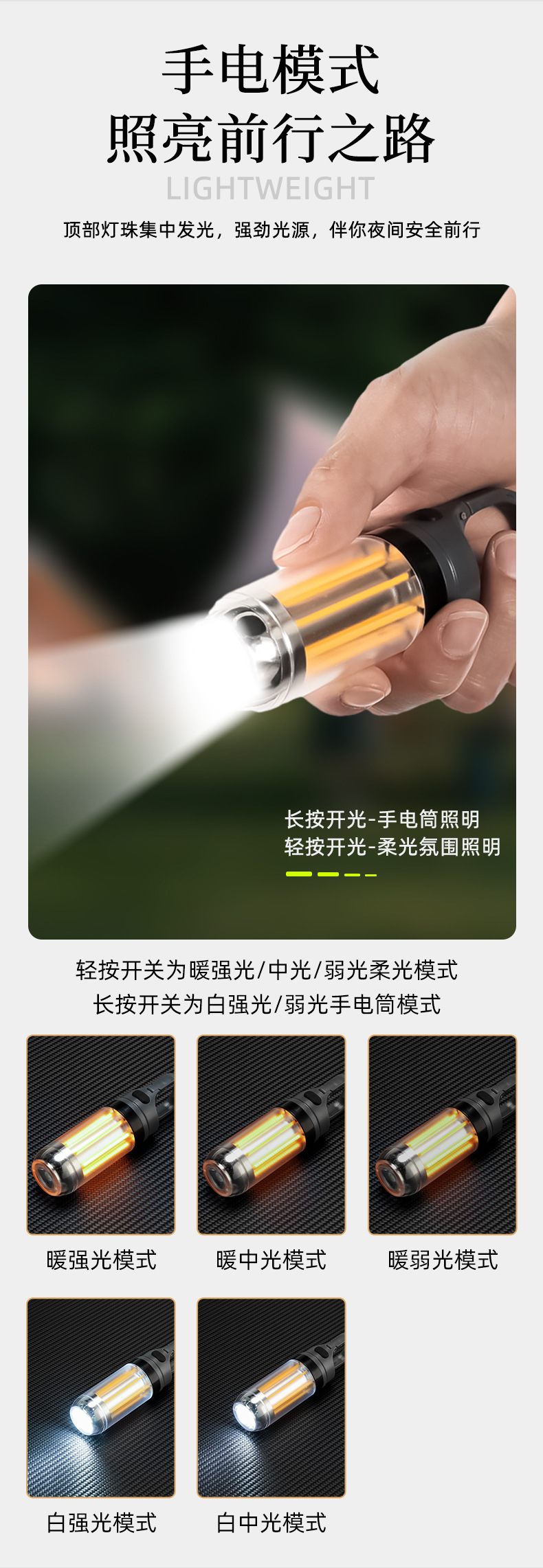 新款便携多功能露营灯 双光源二合一手电筒 户外氛围帐篷灯野营灯详情4