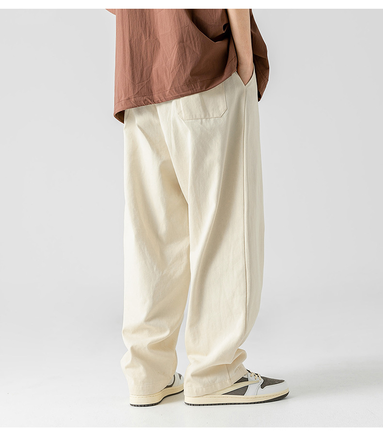 Japanese-style pure cotton casual pants for men in spring 2024, featuring a retro double pleated design and versatile long pants for men pic 19