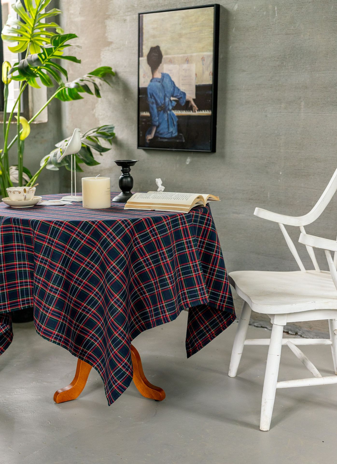 Cross-border Christmas holiday decoration table fabric, retro striped checkered cotton and linen restaurant party cover, Amazon pic 71