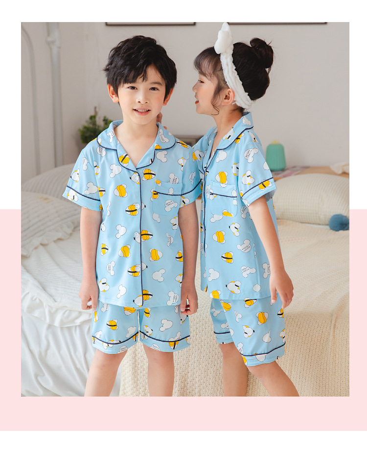 夏季儿童睡衣短袖短裤开衫男孩女孩中小童卡通可爱外贸家居服套装详情10