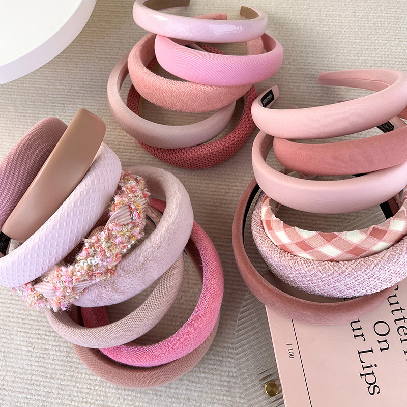 Pink high top wide hair band for women 2023 autumn/Winter new headband, face wash hair tie, versatile hairpin, popular headwear pic 3