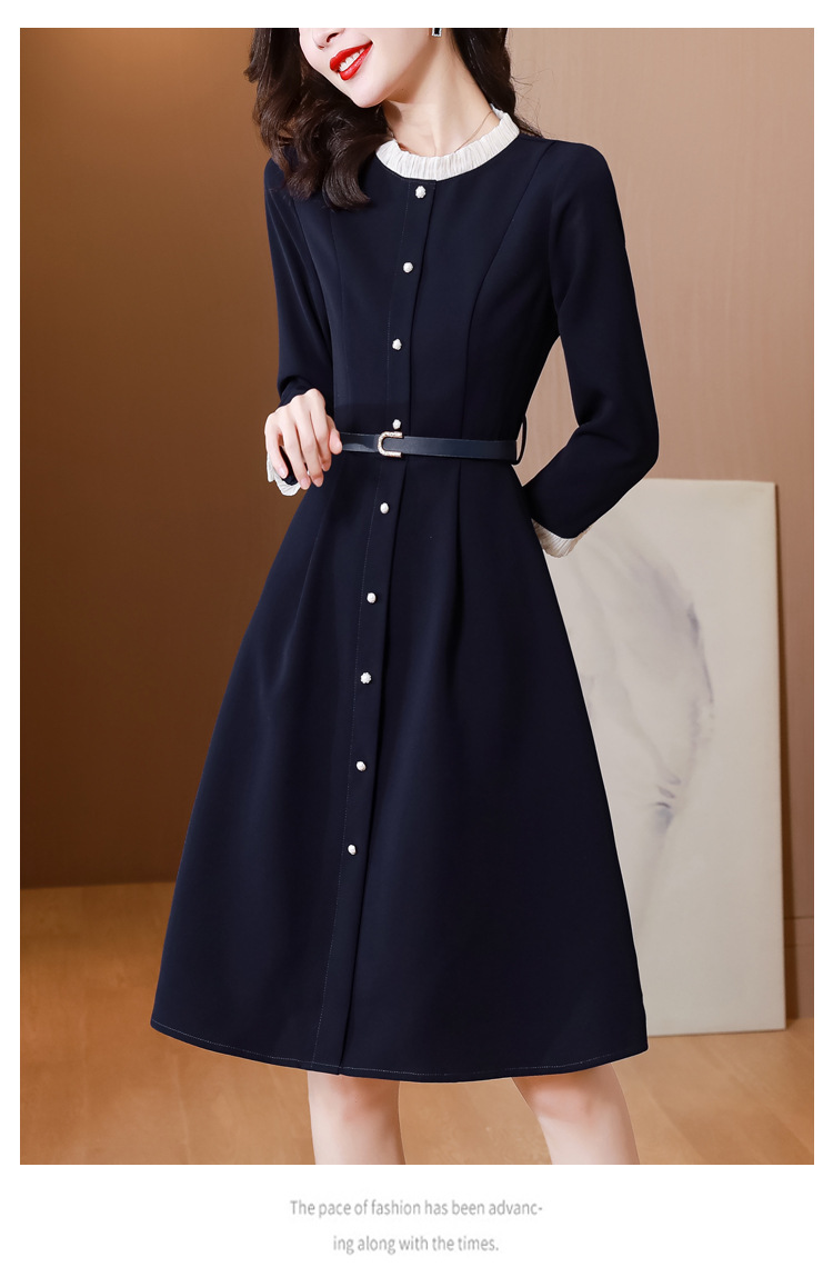 连衣裙女2022早秋新款时尚气质减龄木耳领系带显瘦a字中长款裙潮详情29