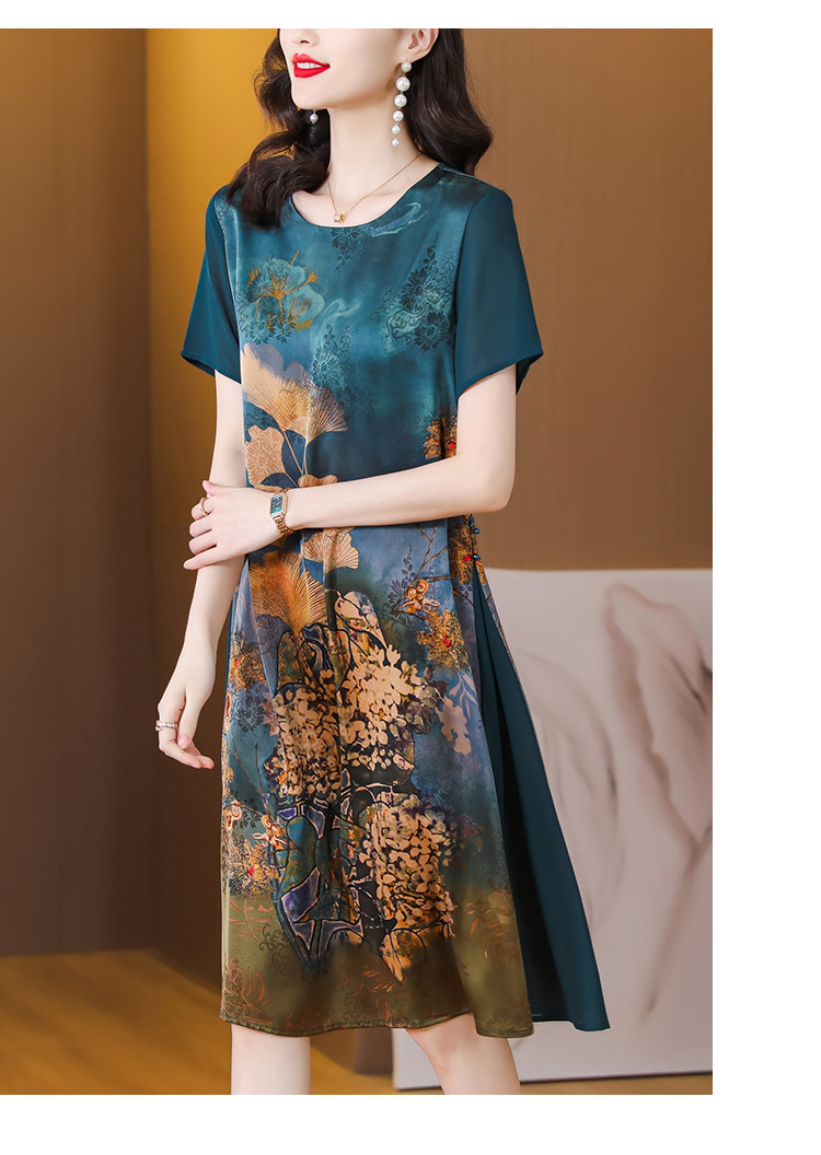 仿真丝连衣裙女夏季新款杭州中老年夏装中年妈妈气质碎花裙子详情16