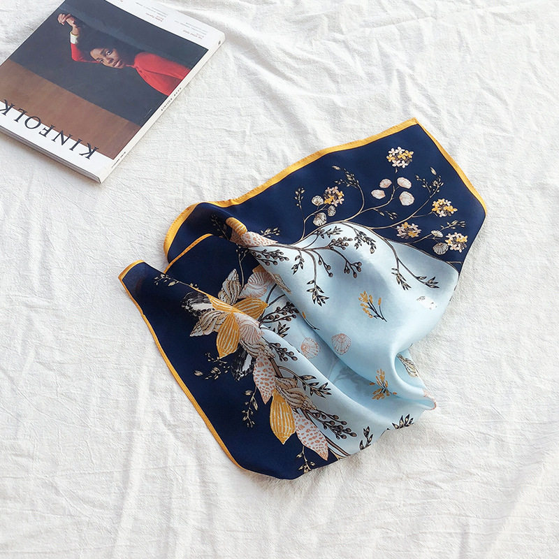 Wholesale silk scarves for overseas gifts and return gifts, cross-border silk autumn and winter decorative plain crepe satin 53cm floral neckerchiefs, small square scarves pic 65