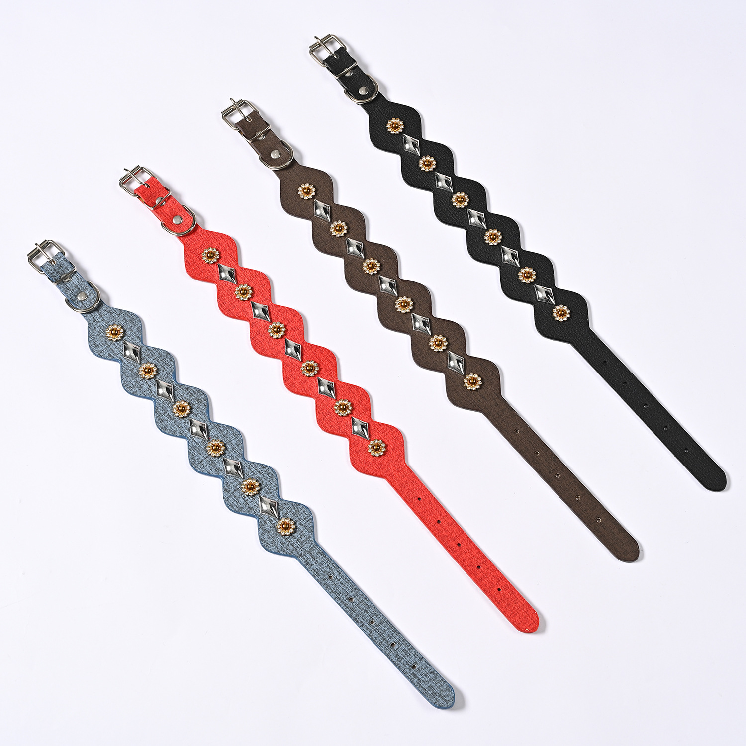 Factory wholesale PU leather pet collars, medium and large-sized dog collars, adjustable multi-color dog collars for pets pic 8