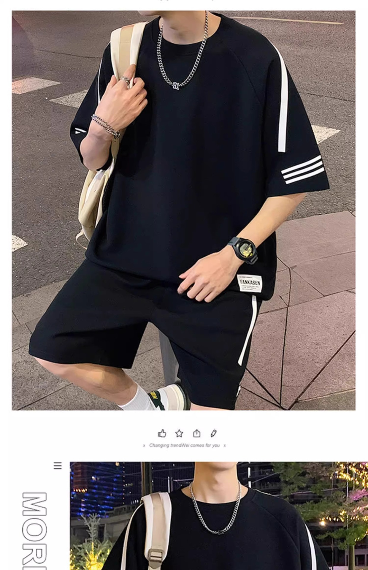 休闲运动套装男夏季薄款宽松冰丝短袖t恤男士短裤搭配帅气两件套T详情12