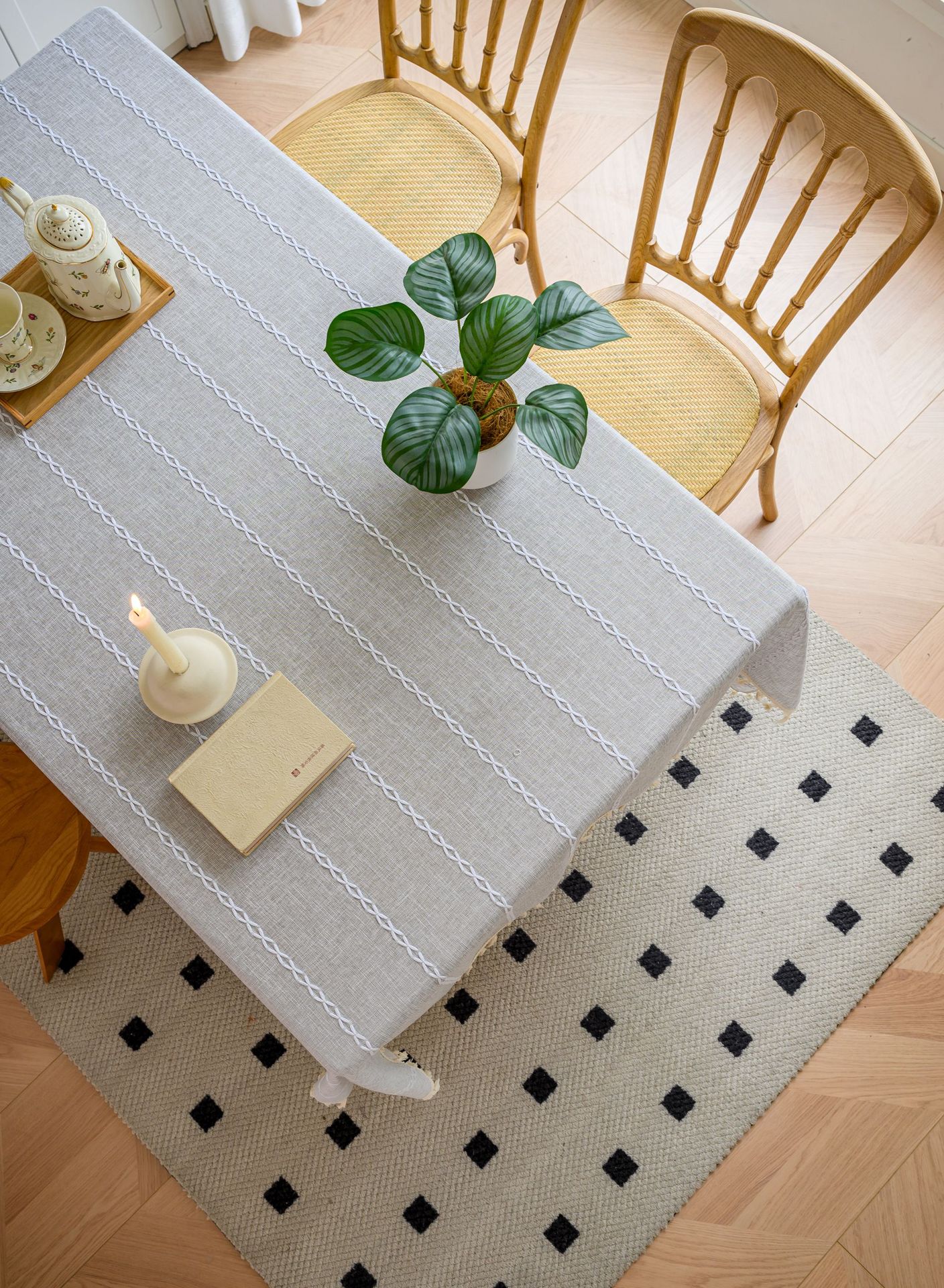Cross-border three-dimensional embroidered striped tablecloth, popular black solid color, white cotton and linen tablecloth cover, fabric outdoor party pic 76