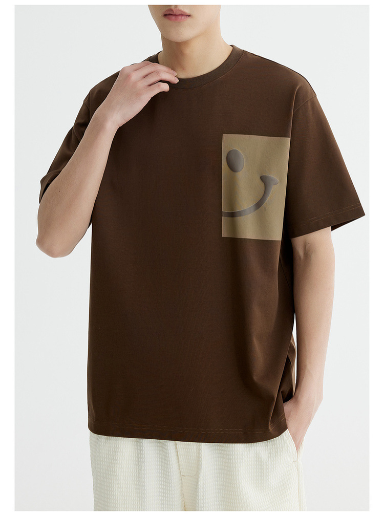 Quick-drying ice silk cotton cool and refreshing smiling short-sleeved T-shirt for men 2024 summer slightly loose and trendy half-sleeved T-shirt pic 21