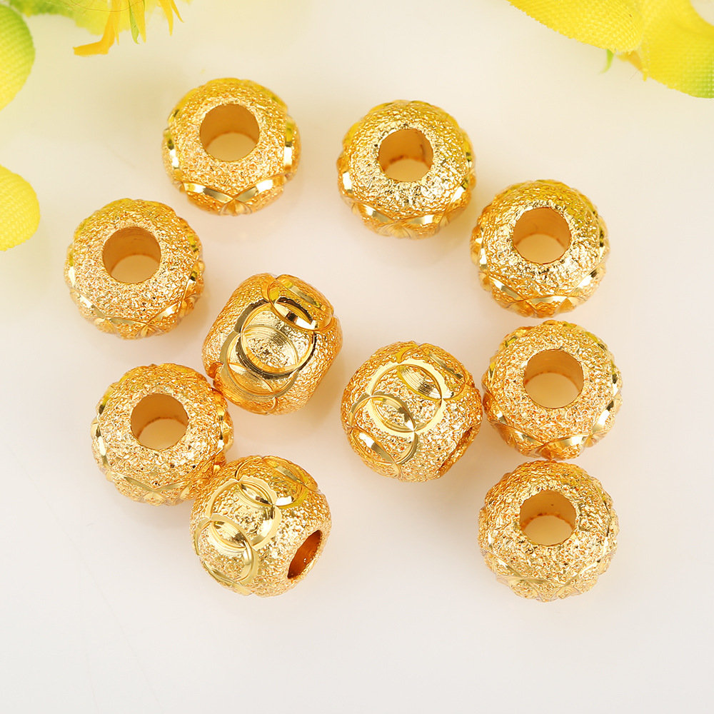18k gold-plated color-preserving sand gold loose beads embossed lucky beads diy jewelry bracelets, necklaces, beaded sand gold accessories wholesale pic 18