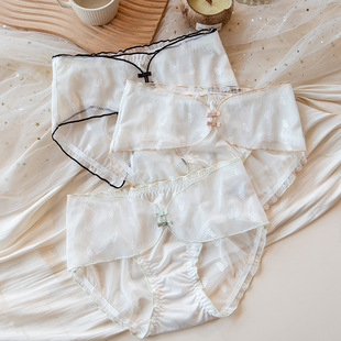 美宅内裤女士薄裸感3D立体一片式无痕面膜裤桑蚕丝裆中腰三角蜜桃详情3