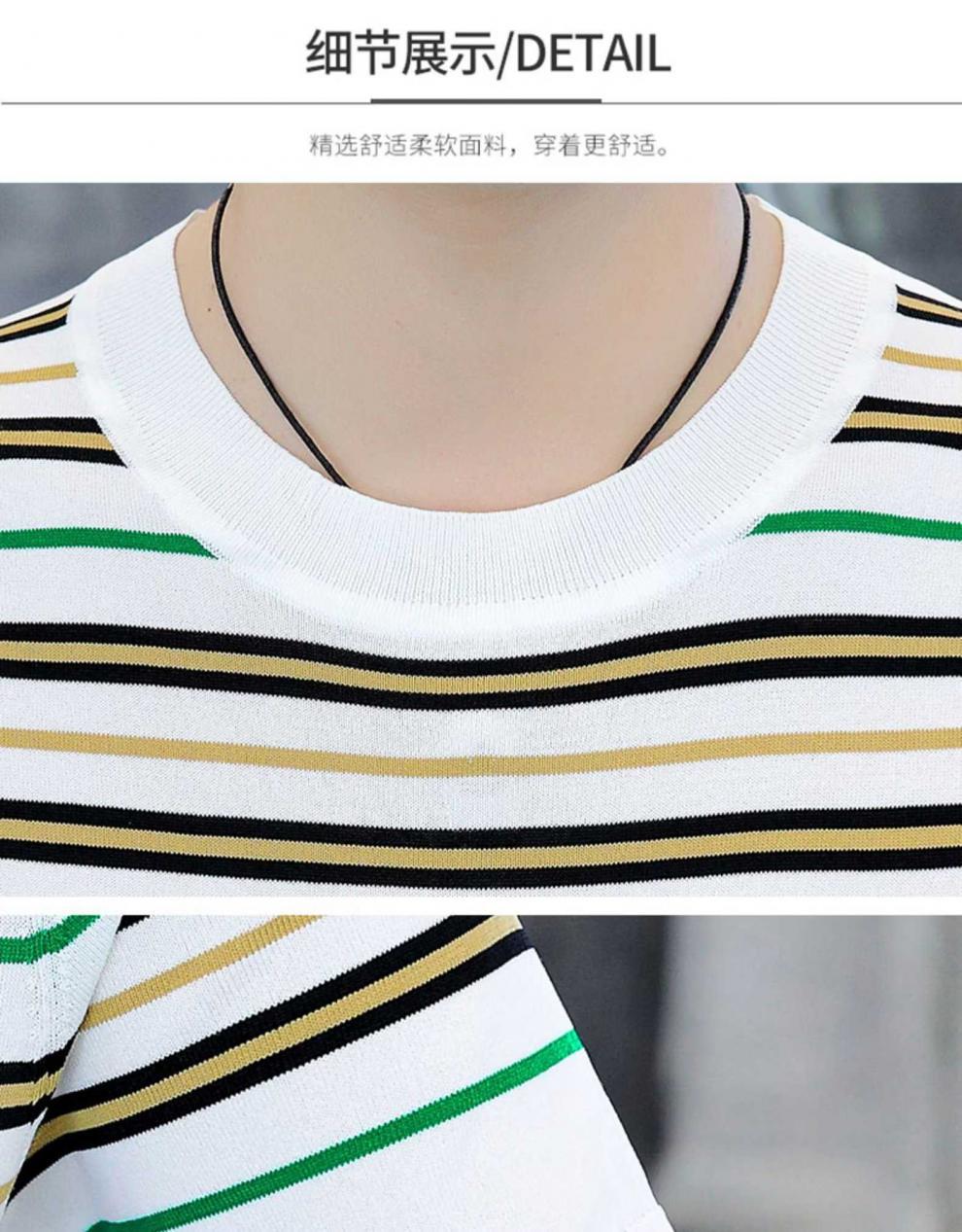 潮流时尚潮牌气质青春流行印花T恤条纹潮新款圆领男标准短袖春季详情15