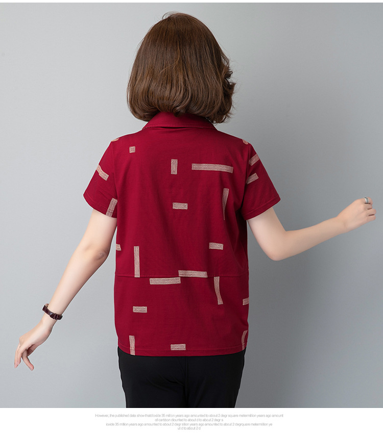 Mamá verano manga corta camiseta mujer 2021 nueva moda chic media edad mujer top algodón polo cuello pic 12