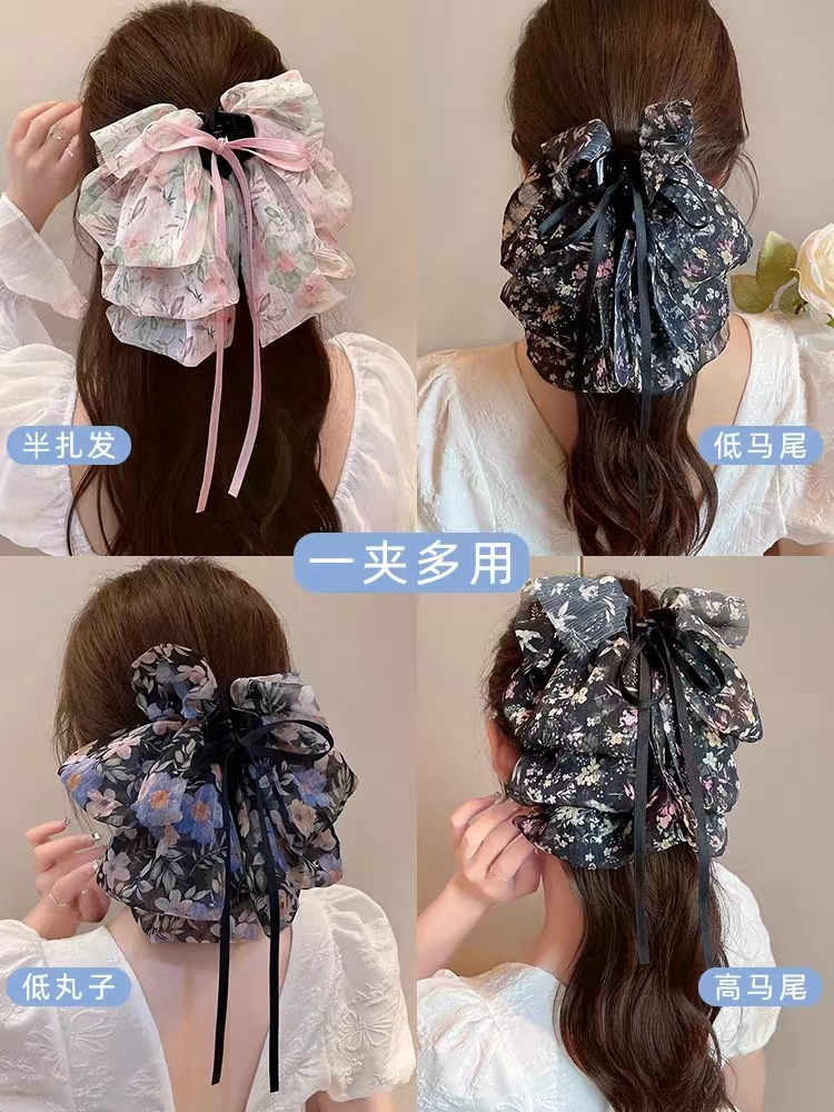 超仙珍珠飘带蝴蝶结抓夹女后脑勺森系半扎发夹头饰发卡2023年新款详情13