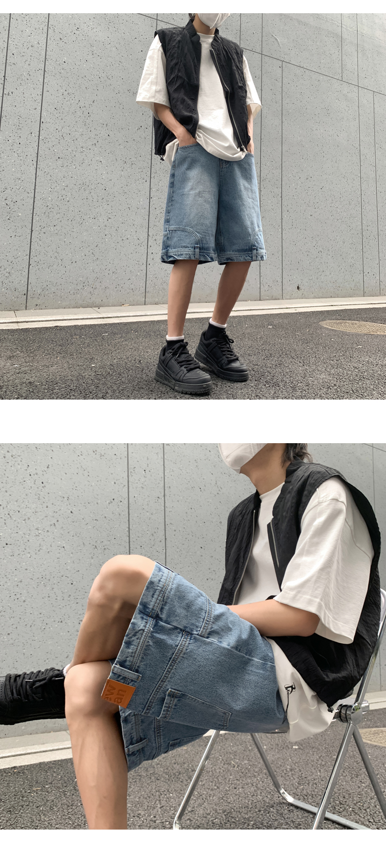 美式高街倒装牛仔短裤男夏季薄款小众设计感痞帅宽松休闲五分裤子详情8