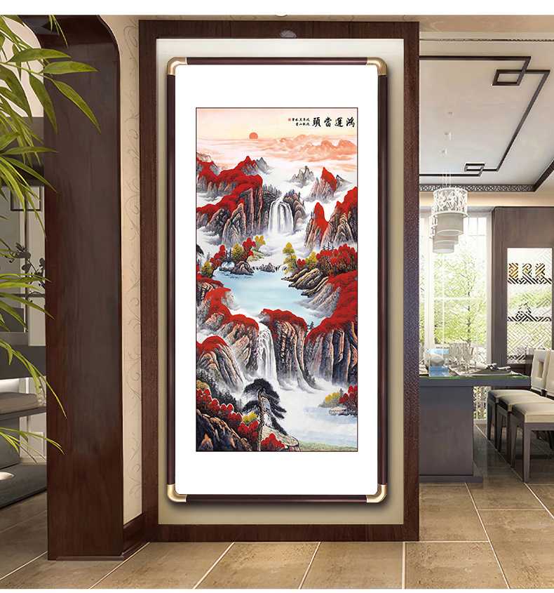 进门墙入户玄关装饰画鸿运当头客厅过道背景墙挂画办公室茶楼壁画详情5