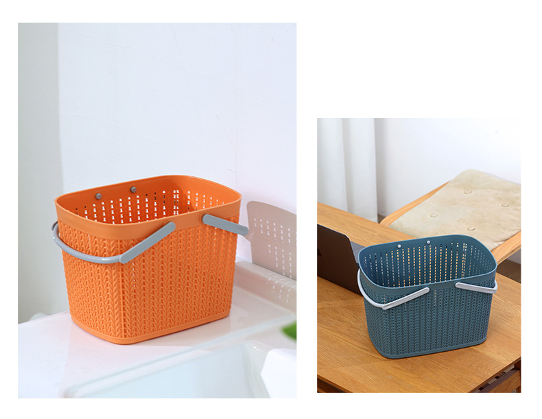 W15-2220 Simple Home store storage bathroom Dirty clothes storage basket hand-held hollowed-out solid color storage frame wholesale pic 10